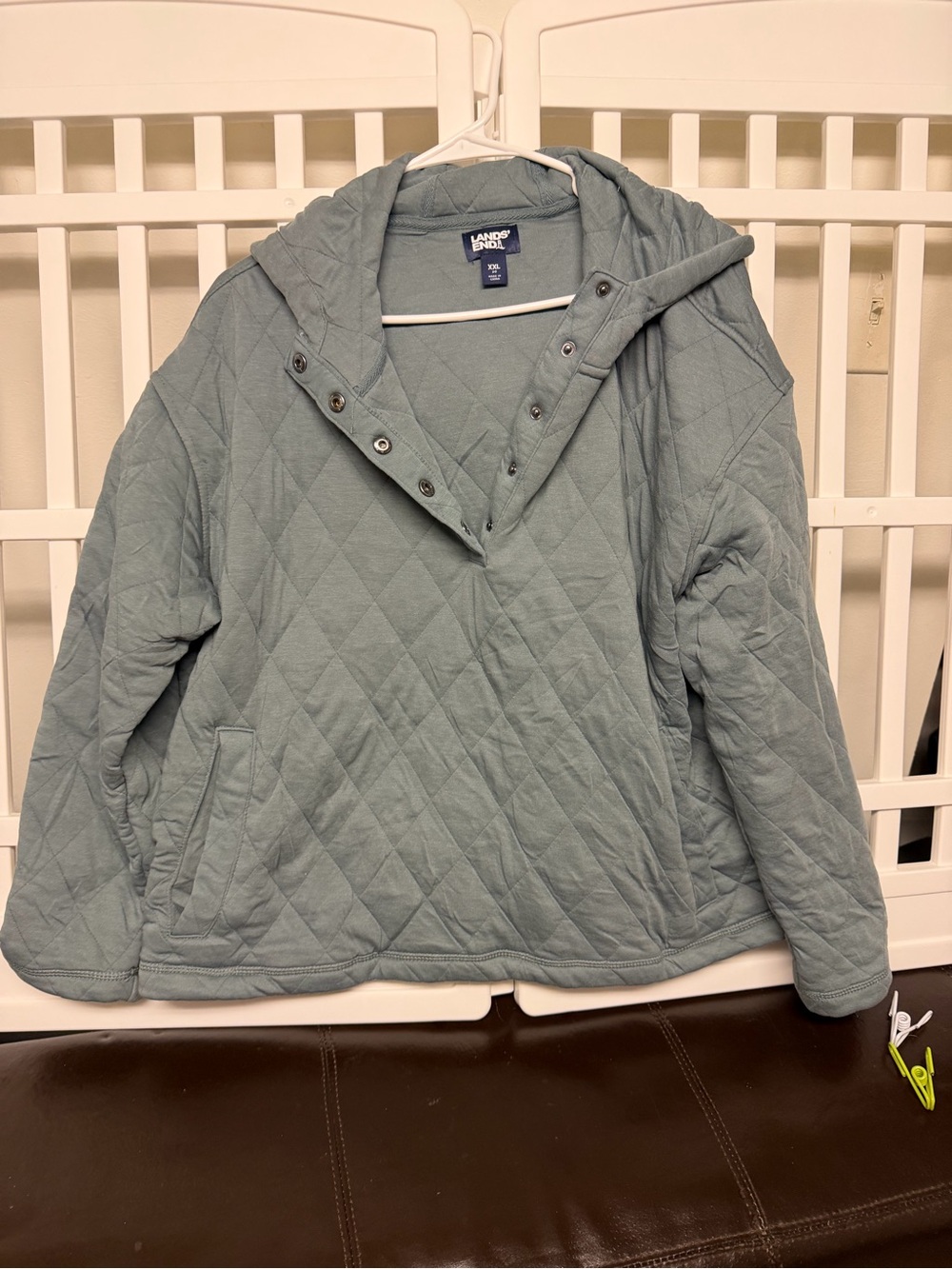 Lands' End Quilted Hooded Pullover in Seafoam